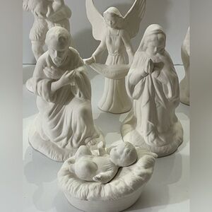 Elegant Ceramic Bisque Nativity Figurine Set, 9 piece